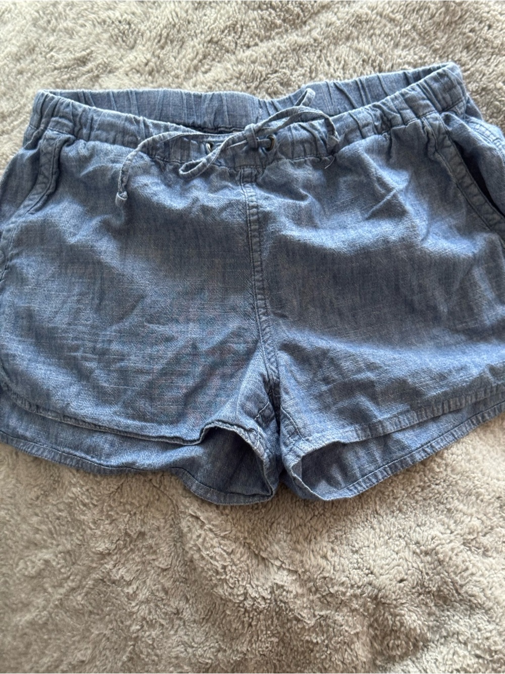 J. Crew Chambray-Look Elastic Waist Bike Shorts in Light Blue